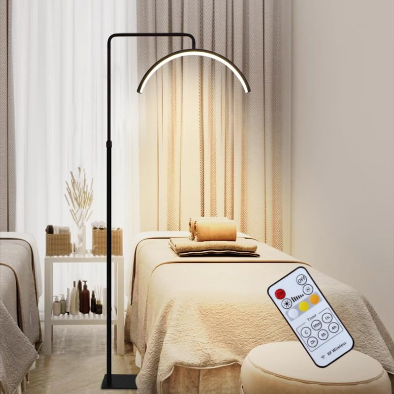 Lámpara de pie LED, lámpara de pestañas de 36 W, lámpara cosmética para pestañas, lámpara de 24 pulgadas con soporte para teléfono, luz ajustable 3-6000 K, lámpara cosmética, lámpara lunar para leer