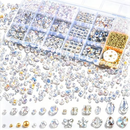 Image of PATPAT 2000Pcs Glass Beads for Jewellery Making, 24 Styles 3-15mm Crystal Beads for Bracelet Making Assorted Faceted Craft Bead Kit for DIY Bracelet Necklace Earring Suncatcher, Handmade Accessories
