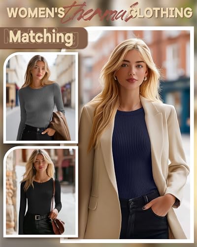 3 Pack Women's Ribbed Long Sleeve Thermal Tops Thin Fleece Lined Crew Neck Shirts Warm Basic Undershirt for Winter2