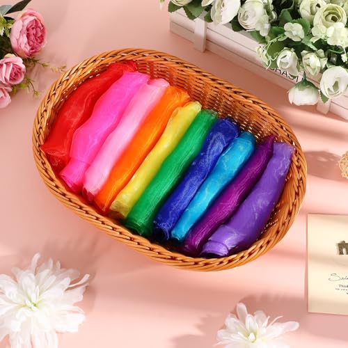 120 Pcs Dance Scarves Bulk 12 Colors Square Juggling Play Silk Scarves 24 x 24 in Colorful Rainbow Chiffon Music Movement Dancing Performance Props Accessories Learning Supplies3