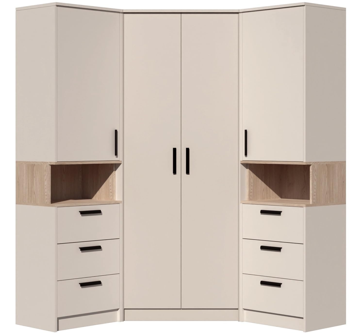 Marmex Grant Set 17C Eckschrank mit Zwei Bücherregalen große Eckgarderobe für den Kinderzimmer, Jugendzimmer und Schlafzimmer Cashmere + cremona torro