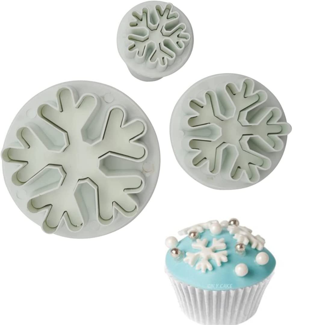 Skytail 3pcs Snowflake Plunger Cutters Snowflake Cookie Fondant Mold Christmas Snowflake Frozenn Plunger Cutter Cake Decoration Embossing Tool