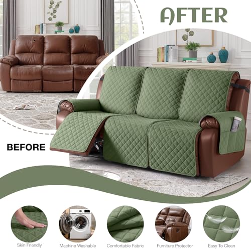 Image of KinCam Waterproof Recliner Sofa Covers Washable, 3 Seater, Cactus Green