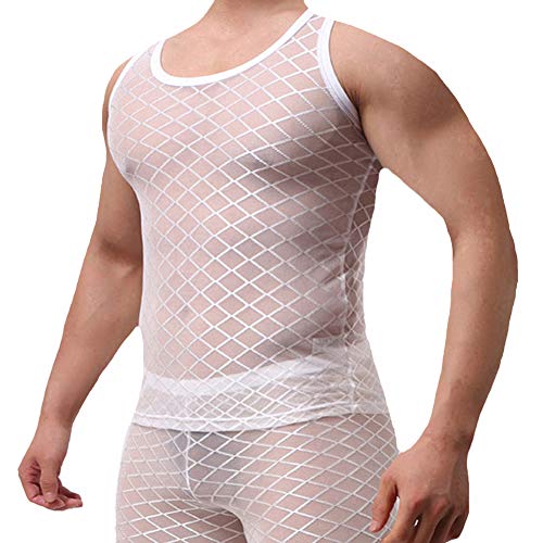 Tenchif Herren Durchsichtig Mesh Clubwear Ärmelloses T-Shirt Unterhemden Cover