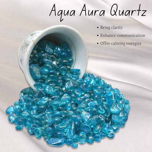 Image of Amazing Gemstone Aqua Aura Quartz Crystal Chips Aquarium Gravel Rocks - Aura Quartz Chips Bulk Fish Tank Gravel, Small Tumbled Stone Chips, Tiny Crystals for Decoration (Natural AAA Grade Gemstones)