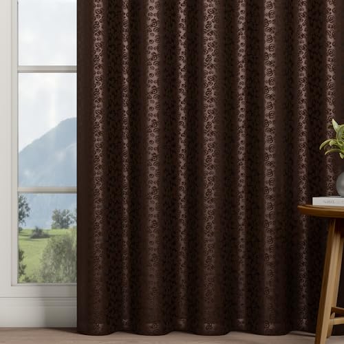 Image of Wakefit Jacquard Room Darkening Curtain | Light Blocking Upto 70% | (9 x 3.9 ft) | Door Curtain | Set of 2 | Reduces Noise | Machine Washable | Smash |Rings Brown
