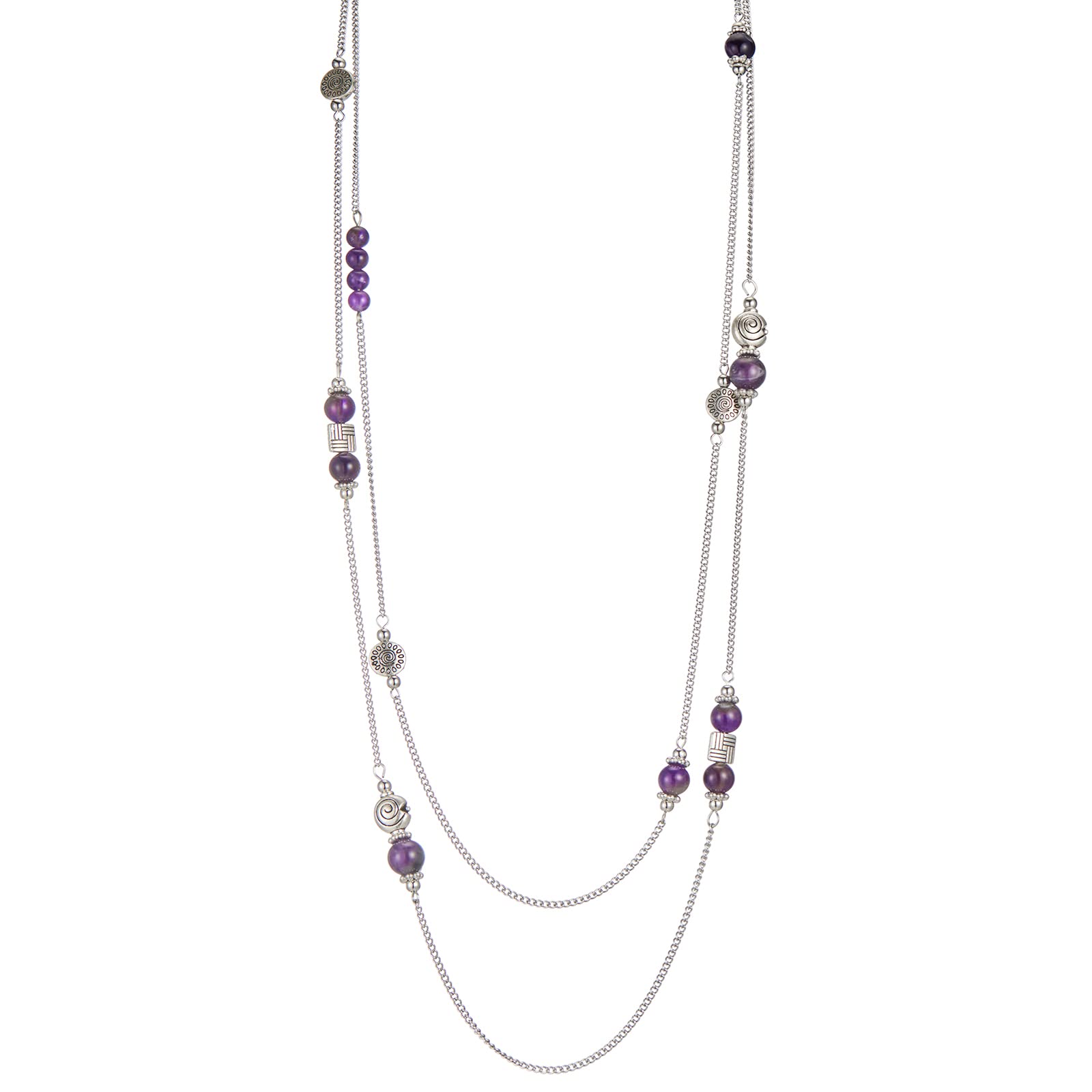 BULINLINLayered Silver Long Necklace for Women Turquoise Stone Beaded Strand Sweater Chain Necklaces Fashion Costume Jewelry Gifts for Mom