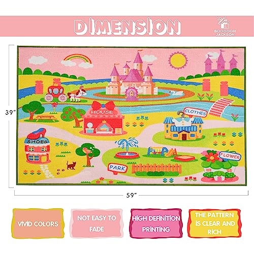 Booooom Jackson Kids City Park Rug 59X39”Pink Play Mat Children Educational Daycare Nursery Preschool Play Rug Non-Slip Backing Playroom Rug #TOP5