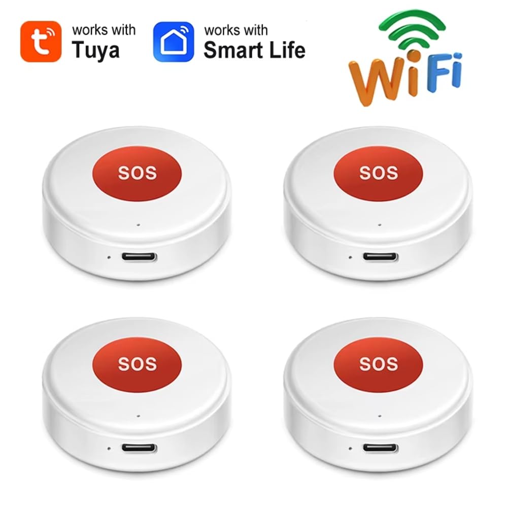 Botón de Emergencia SOS WiFi Tuya Inalámbrico de una Tecla para Llamar Ayuda, Protección de Seguridad para el Hogar, Ancianos y Niños, Control A Través de la APP Life B.