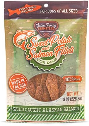 Gaines Family Farmstead Sweet Potato & Salmon Fillets for Dogs, All-Natural, Grain-Free, Soy-Free, Dye-Free, Healthy Dog Treats for All Ages & Breeds, Puppies, Made in USA, 8 oz. Bag