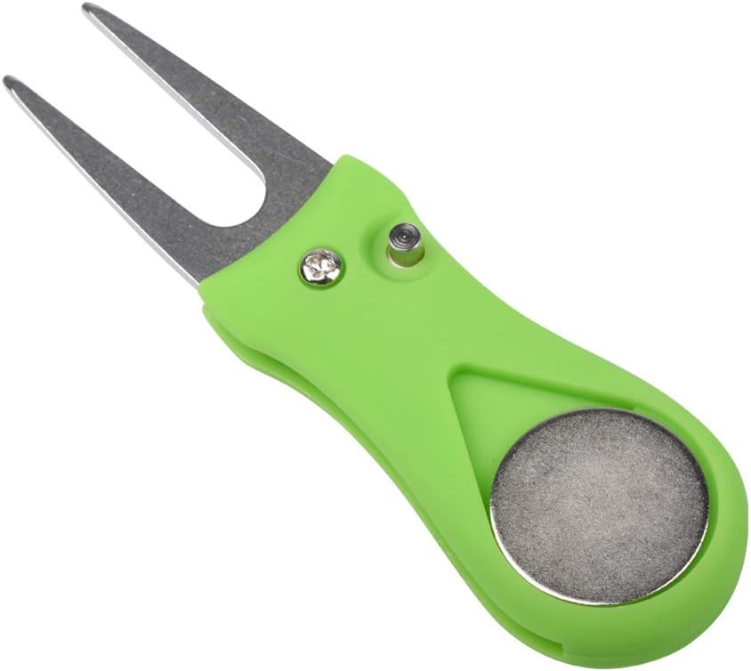 lasenersm 1 Piece Golf Divot Repair Tool Foldable Golf Divot Tool Foldable Magnetic Pop-up Button Stainless Steel Switchblade & Detachable Golf Ball Marker, Green