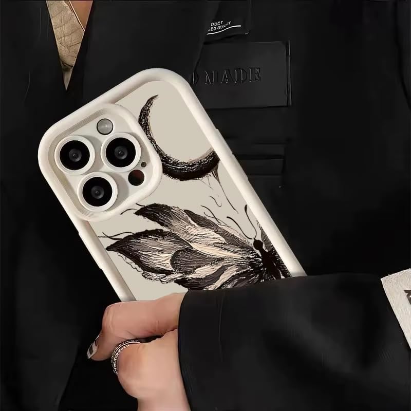 Image of COVERLY Grunge Butterfly Back Case Cover for iPhone 12 Pro | Hot 3D Monochrome Moon Cute Design | Camera Lens Protection | Soft TPU Silicone Aesthetic Print Cover for Girls & Women (Beige, Shockproof)