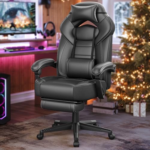 SONGMICS Ergonomischer Gamer-Sessel, Gaming-Stuhl mit Fußstütze