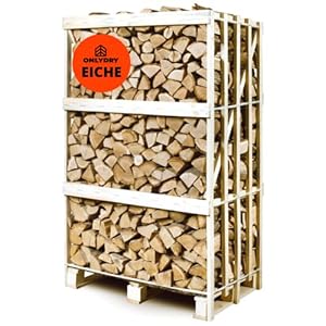 Onlydry Brennholz Eiche mit weniger als 18% Feuchtigkeit Palette - Perfekt für Ofen, Feuerschale, Kamin, Kaminofen -Premium Qualität Sauberes und trockenes Kaminholz/Feuerholz (Eiche, 1.8 RM; 2.7 SRM)