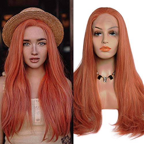 QLQUEENLIFE 13X2 Long Lace Front Synthetic Wig Free Part Straight Hair Lace Wig Auburn Heat Resistant 26 Inch Synthetic Lace Front Wig Daily Party Cosplay Orange Lace Front Synthetic Wigs