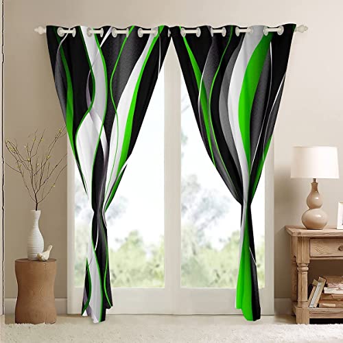 Loussiesd Green Grey Black Curtains Geometric Spiral Window Drapes for Kids Boys Girls Abstract Art Blackout Curtain Modern Luxury Window Treatments W52*L63 - Image 4