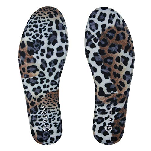 TIESTRA Memory Foam Insoles for Women and Men,Comfort Cushioned Shoe Insert for Work Boots,Trainers and Walking Shoes,Inner Sole Foot Support Pads Shock Absorbing Insole Leopard EU37/4UK