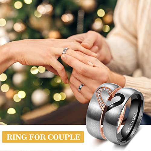 Personalized Couples Promise Ring Set for Him and Her Free Engraving Stainless Steel Engagement Wedding Rings Band Set for Men and Women Valentines Day Jewelry (Black+Rose Gold(2pcs))4