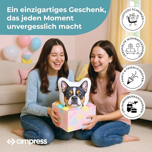 Cimpress Personalisiertes Fotokissen, Kissen in Hundegesichts-Form selbst gestalten, 38 × 40 cm, kleines Kissen mit eigenem Foto Bedruckt, lustige Geschenkidee zum Valentinstag oder Geburtstag