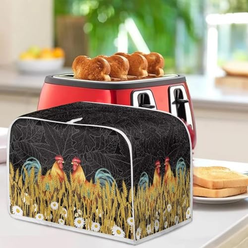 Image of 2 Slice Toaster Dust Cover Bread Toaster Oven Dustproof Cover Kitchen Bakeware Protector Dustproof Fingerprint Protection for Women Gift(11.4 x 7.9 x 7.5), Rooster Daisy Wheat