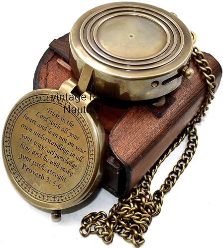 Brújula portátil con caja de cuero AASIYA, grabado proverbios miniatura 4