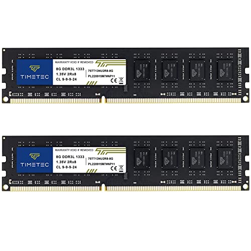 Timetec 16 GB Kit (2 x 8 GB) DDR3L 1333MHz PC3-10600 Non-ECC Unbuffered 1.35V CL9 2Rx8 Dual Rank 240 Pin UDIMM Desktop PC RAM Speichermodul Upgrade