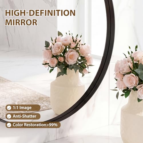 Image of NEWBULIG 20-Inch Round Wall Mirror, Bathroom Wall Circle Mirror with Metal Frame, Bathroom Decor for Entryway, Living Room, Vanity, Black