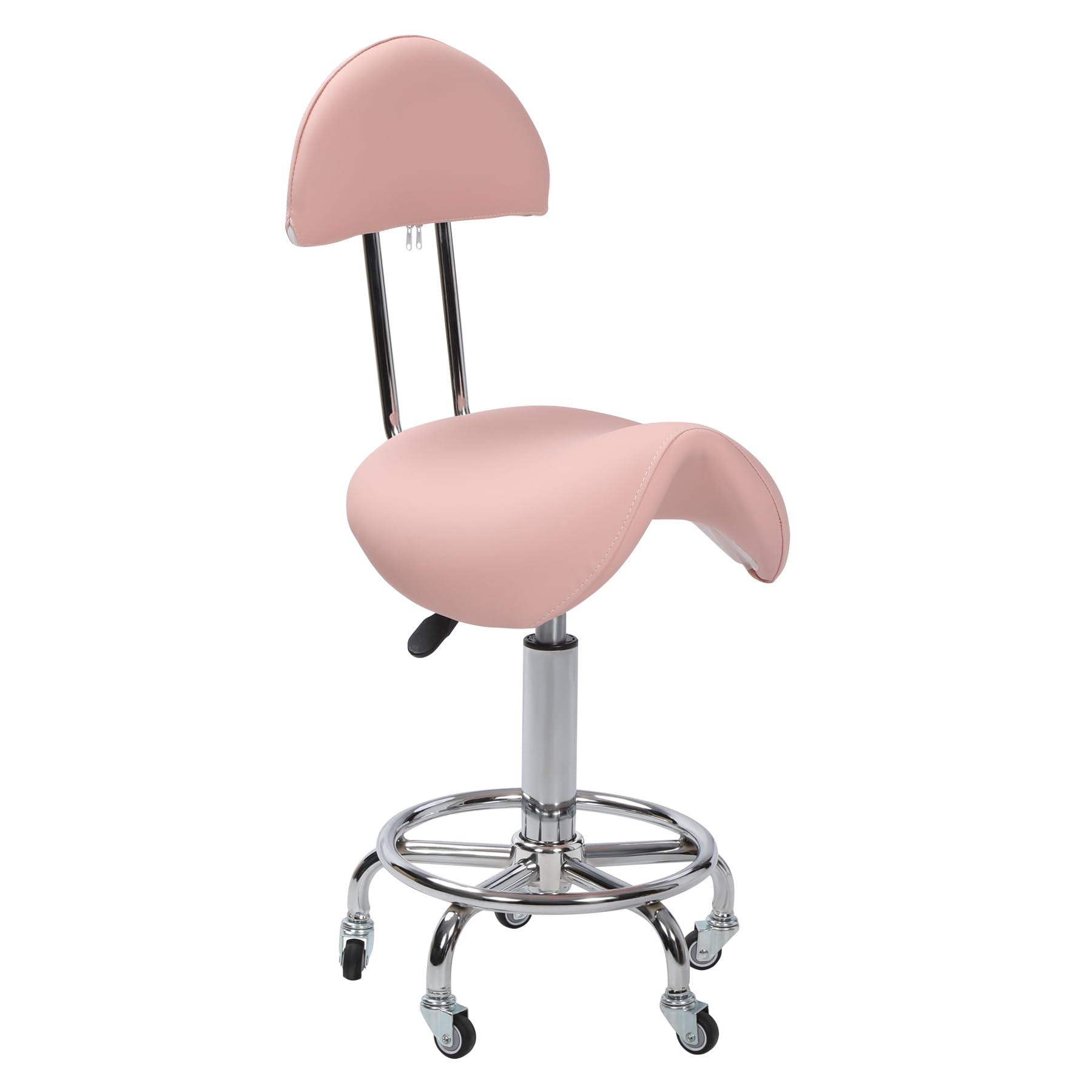 REDCAMP Rolling Saddle Stool with Back Support,Ergonomic Swivel Saddel Chair Hydraulic Adjustable Stool for Dentist Spa Massage Salon Hairdressers,Pink