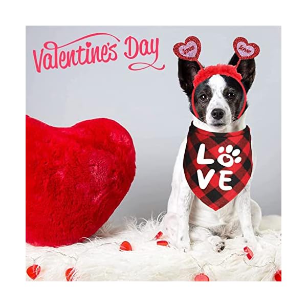 Jotfa valentine's day dog bandana costumes, valentines love headband buffalo plaid dog valentines bandanas for small medium large dogs - image 3