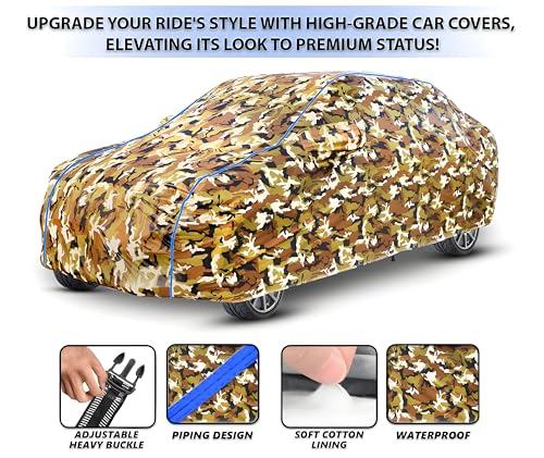 Image of Kerwa Car Cover Waterproof All-Weather Resistant Car Cover Compatible with Audi Q3 UV Protection Scratch Proof Soft Cotton Inner Layer Triple Stitched Elastic Bottom with Mirror Pockets (Army)