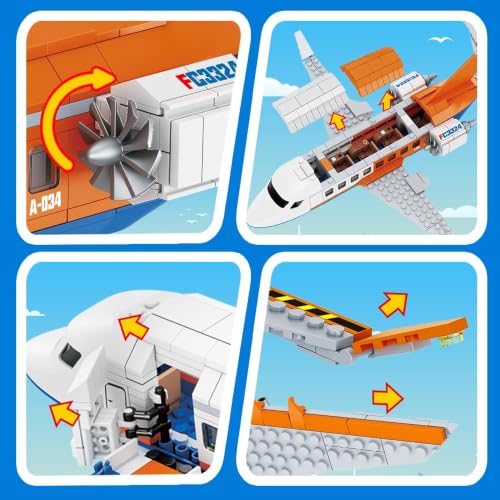 Image of City Airport Passenger Airplane Building Blocks Set, 715+ PCS 3-in-1 Airport Construction Kit with Radar Tower, Baggage Truck & Shuttle Bus | 1 Year Manufacturing Warranty