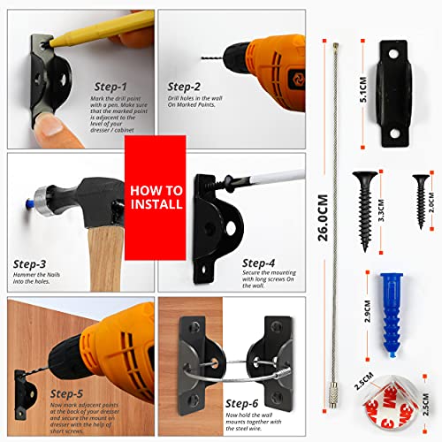 image for BARKAH Furniture Anchors (Pack of 6), Anti Tip Furniture Straps Kit fo