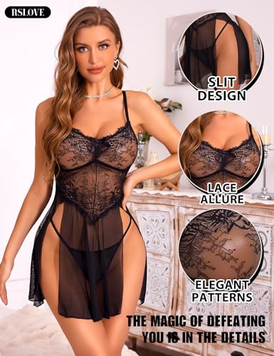 RSLOVE Women Sexy Babydoll Lingerie Lace Nightgowns Nighty Mesh Sleepwear Wedding Lingerie For Bride - image 3