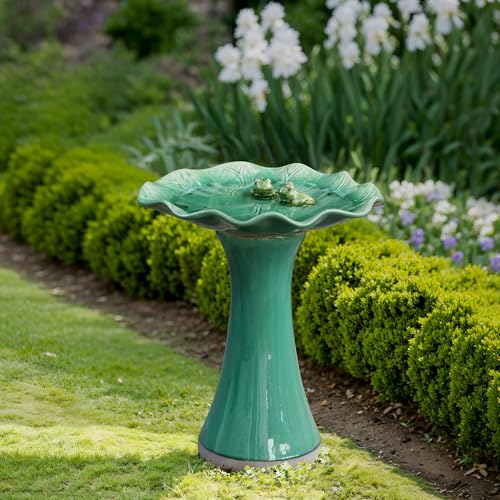 LuxenHome 20 Inch Ceramic Outdoor Bird Bath