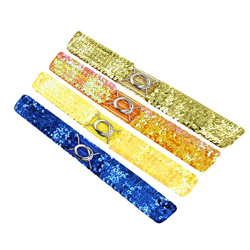 RARITYUS 4 Pack Women Girls Elastic Waist Belt Sparkly Glitter Sequin Decor Metal Buckles Wide Dress Skirts Corset Cinch Belt4