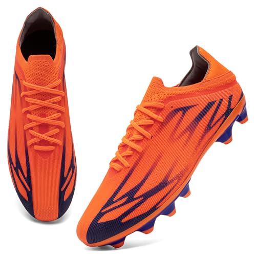 ASOCO DREAM Chaussures de Football Homme Spikes Crampons de Futsal Professionnel Athlétisme Entrainement Adolescents Chaussures de Sport,Orange,39 EU