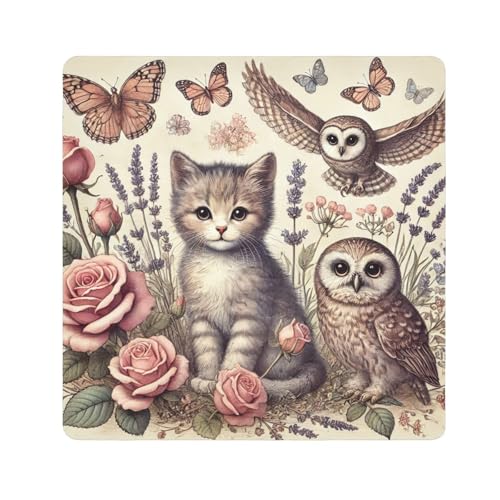 Kitten Roses Owls Self-adhesive Cloth 17.7