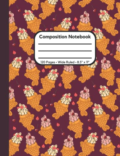 Premium Full Sized Composition Notebook: Super Cute Taiyaki Ice Cream Themed Composition Notebook, 120 Pages, Wide Ruled image 2