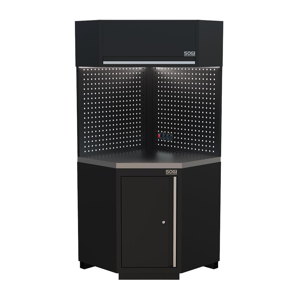Sogi ARR-OFF-ANG Angolo completo autoportante in lamiera per officina e garage - piano in acciaio inox - 810x810x2000 mm