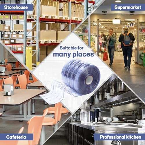Image of Moukeren Plastic Curtain Strips, 82 ft x 8 in Clear PVC Strip Curtain Roll, Heavy Duty Plastic Insulated Freezer Door Strips for Commercial, Walk-in Cooler, Garage, Warehouse, 0.08 inch Thickness