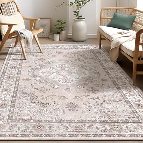 KONYXALU Boho Area Rug - 5x7 Large Machine Washable Rug for Living Room Non-Slip Thin Rug with Soft Rubber Backing Low Pile Vintage Print Floor Carpet for Bedroom Farmhouse Cover