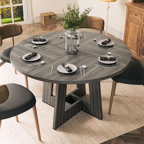 YOUDENOVA Table à Manger 120 cm, Rétro Table Ronde, Table à Manger Bois, Table de Cuisine 4 à 6 Personnes, Convient aux salles à Manger et aux Cuisines,...