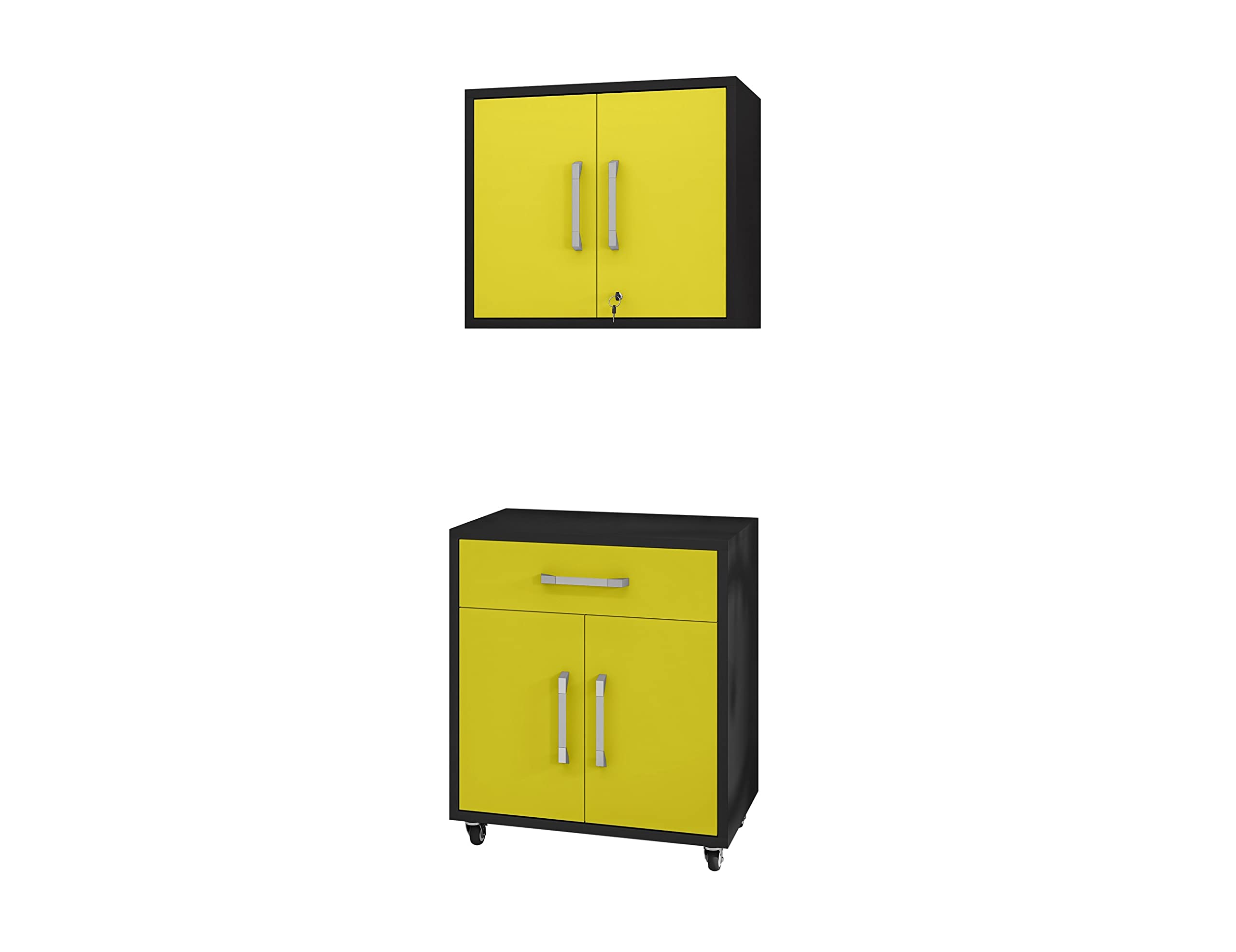 Manhattan Comfort Eiffel Garage Cabinets and Storage System, 2 Piece Set, Yellow