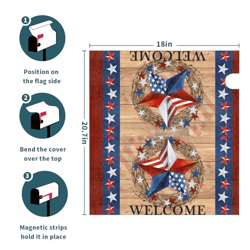 Image of America Forever 4th of July Mailbox Cover Patriotic Star Mailbox Wrap Magnetic Standard Size 18X21 Inch USA Americana Barnstar Memorial Day Decorative Post Letter Box Cover for Outside