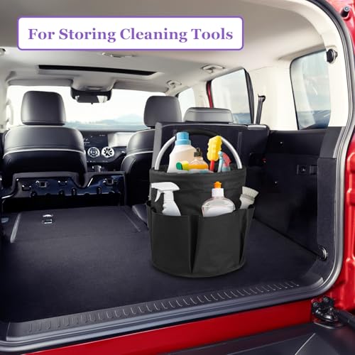 Image of 2Pcs Collapsible Cleaning Caddy with Handle, 17L Foldable Cleaning Supply Caddy, Bucket Tool Organizer in 600D Oxford Fabric, Multifunctional Storage Basket for Cleaning, Traveling, Black