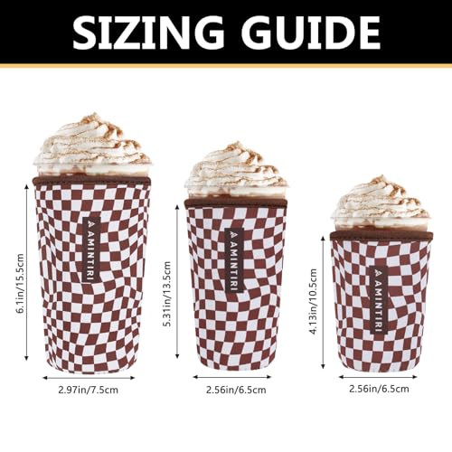 Image of 3 Pack Reusable Sleeve for Iced Coffee Cup, Coffee Neoprene Sleeve for Iced&Hot Drinks, Coffee Sleeve Compatible with Starbucks, Dunkin Coffee Cup. (Mocha Checker Board)