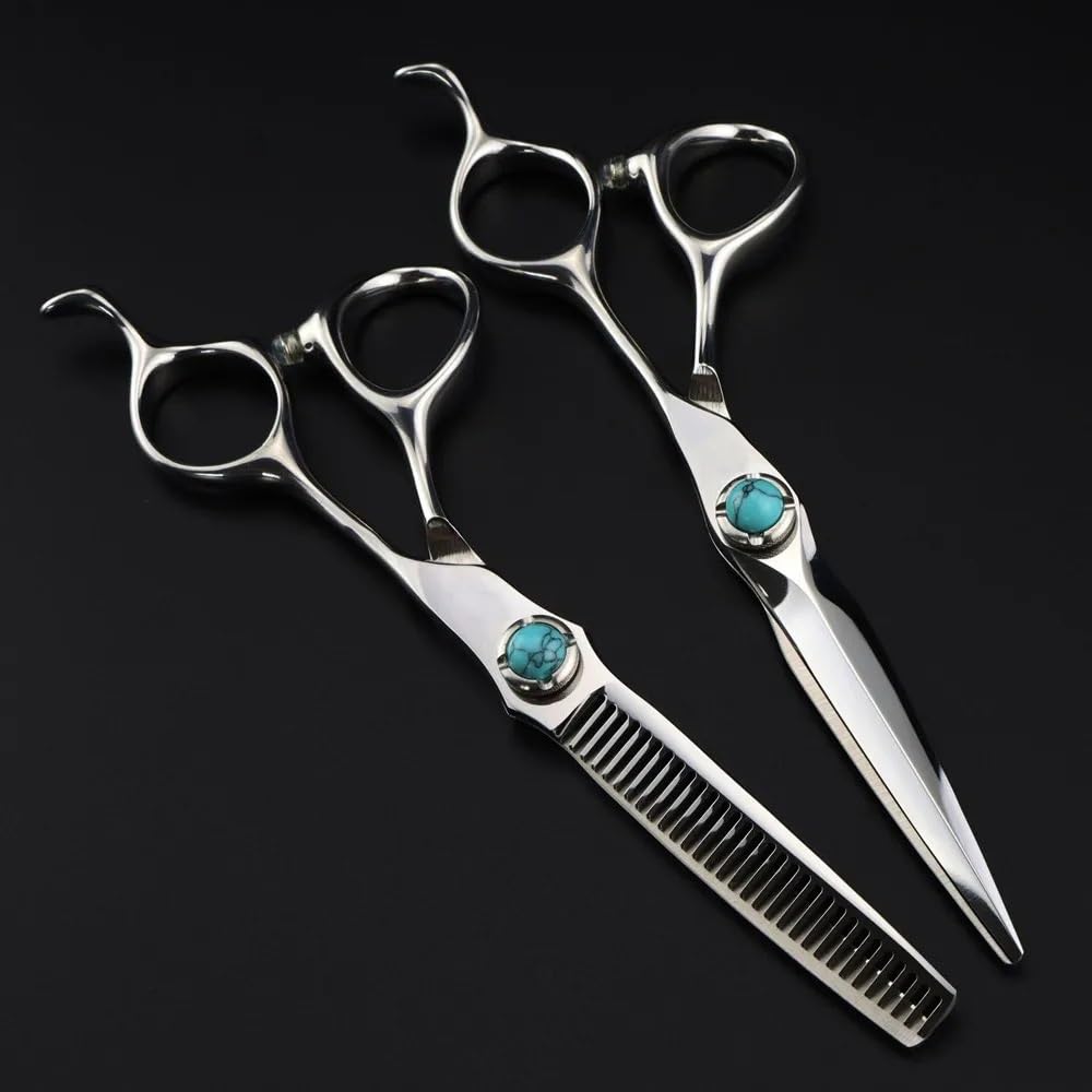 Haarschneideschere, 6 Zoll Professionelle Jp440C Stahl Türkis Haarschere Haarschnitt Effilierschere Friseurschere, Effilierschere-B,Satz-B