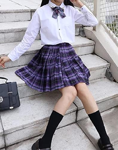 Cromoncent Toddler Little & Big Girls' Pleated Skirt School Uniform Short Plaid Skirt Purple 10-11T #TOP5