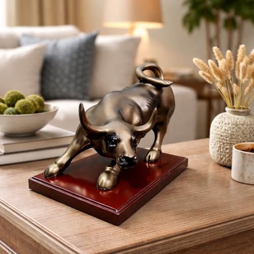 Image of Bull Statue Stock Market | Wall Street Bull Statue | Resin Sculpture Decorative Showpiece Animal Figurines for Home Decor, Tabletop, Offices, Christmas, Gifting Item