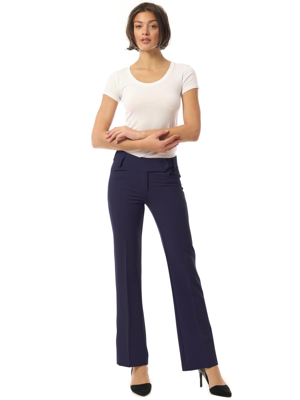 MixMatchy Pantalones de vestir relajados con corte de bota para mujer, pantalones de trabajo casuales de negocios